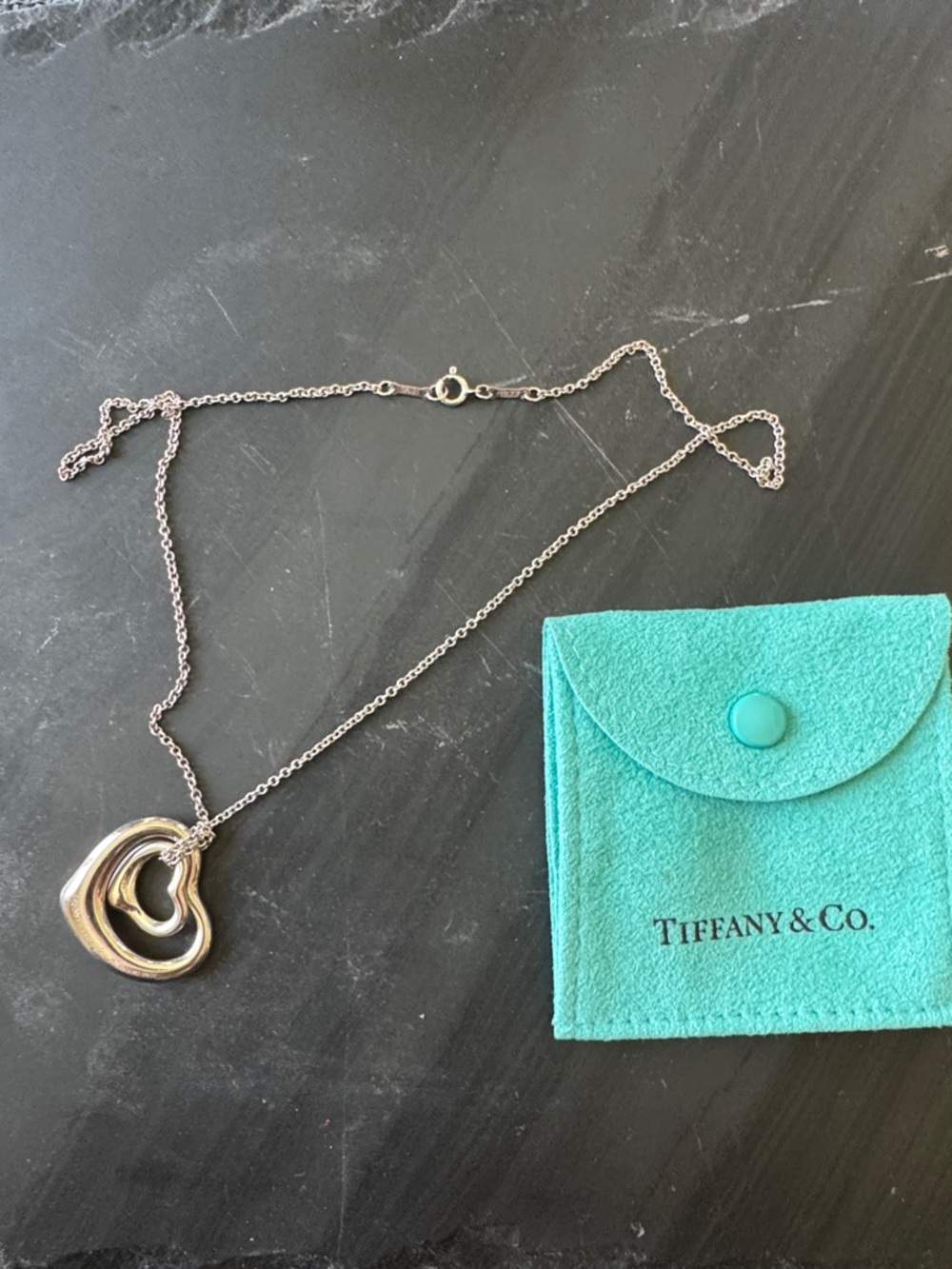 Tiffany & Co. Sterling Double Heart Pendant Necklace with Tiffany Blue Pouch